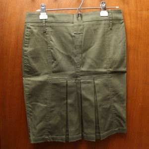 Olive Green Mini Pencil Skirt with Pleats in back